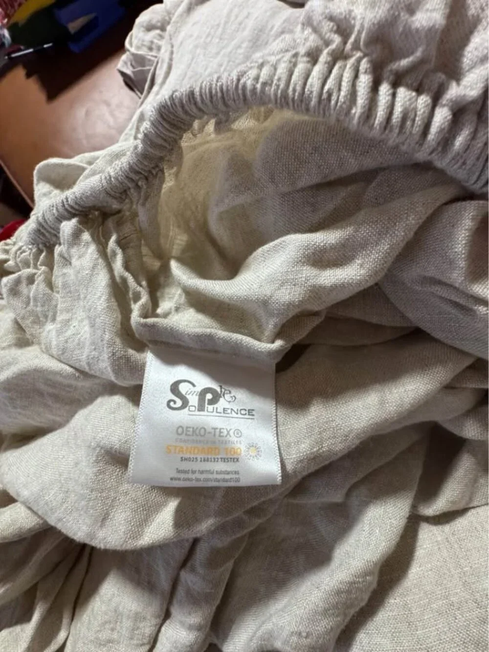 Simple & Opulence Natural Linen Flax King Size Sheet Set with Embroidered Detail